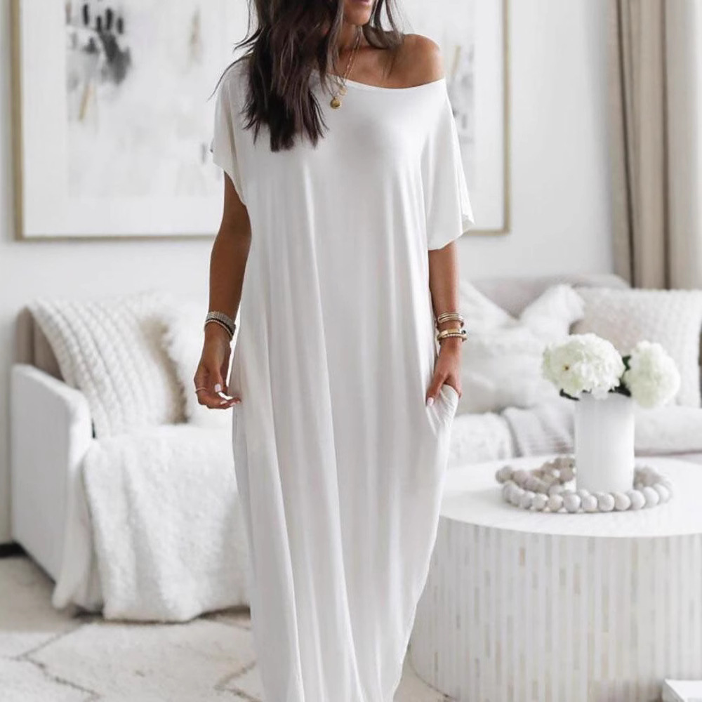 ⚡Vente éclair 👍Robe d'intérieur unie à manches chauve-souris pour femme, nuisette courte confortable et décontractée idéale au quotidien, vêtement de nuit pour toutes les saisons 