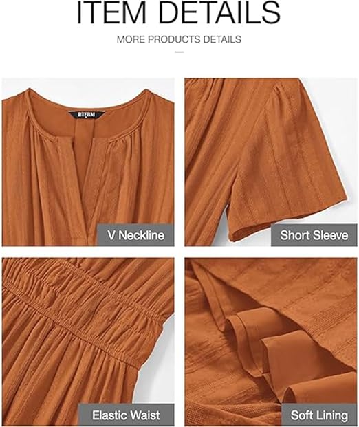 🔥 Meilleure vente | Robe maxi décontractée été 2026 pour femme, légère, manches courtes, col en V, style bohème, avec poches