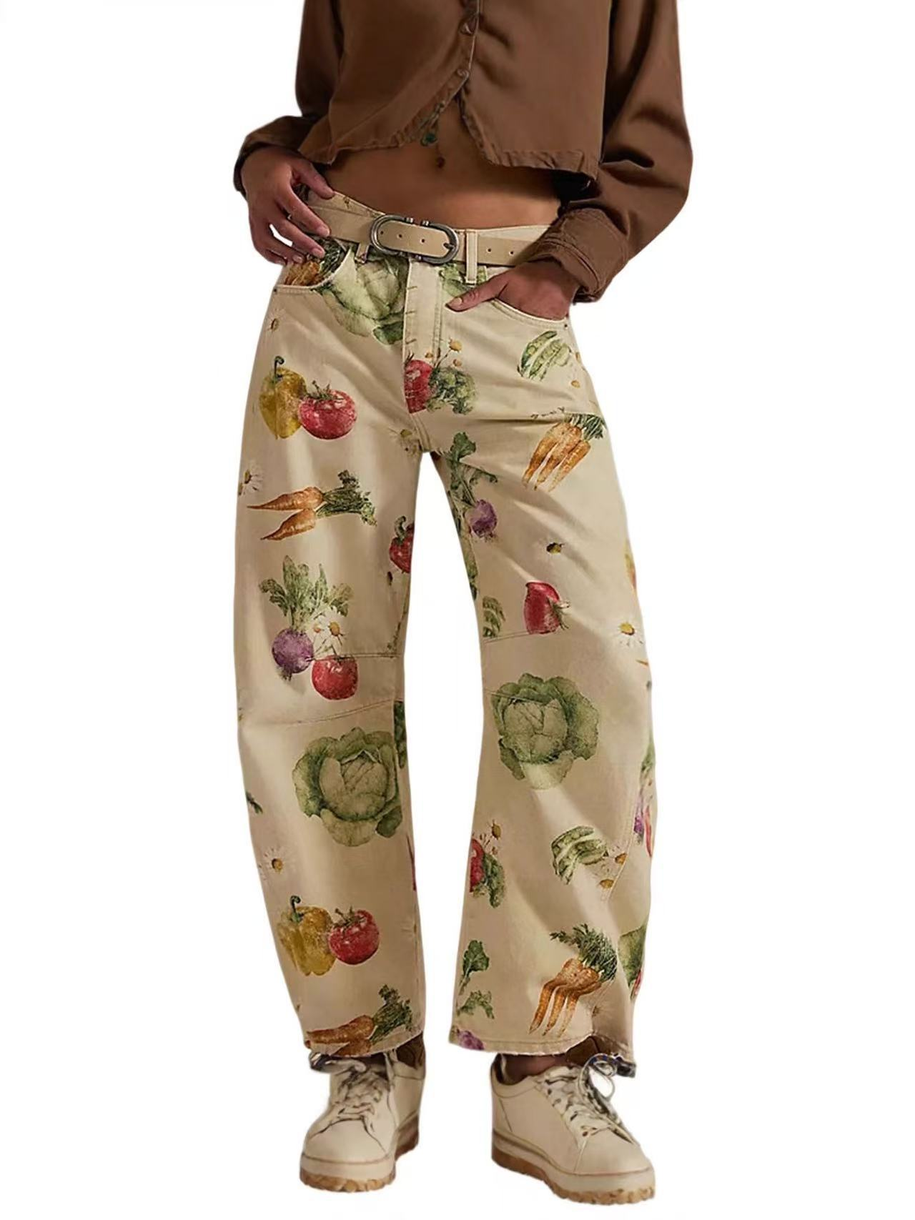 ⚡Vente Flash : Jean Large Imprimé Floral Boho pour Femme CHOUYATOU – Rose Doux, Coupe Ample Y2K, Jean Taille Moyenne