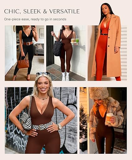 🔥 Meilleure vente | Combinaison gainante décolletée en V avec soutien-gorge intégré, respirante et taille haute, effet ventre plat