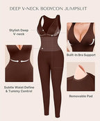 🔥 Meilleure vente | Combinaison gainante décolletée en V avec soutien-gorge intégré, respirante et taille haute, effet ventre plat
