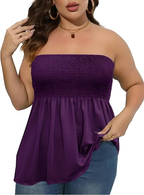⚡Vente éclair 👍Top tube froncé à volants grande taille, style bohème chic, top bustier femme, vêtements femme, top noir décontracté sans manches 