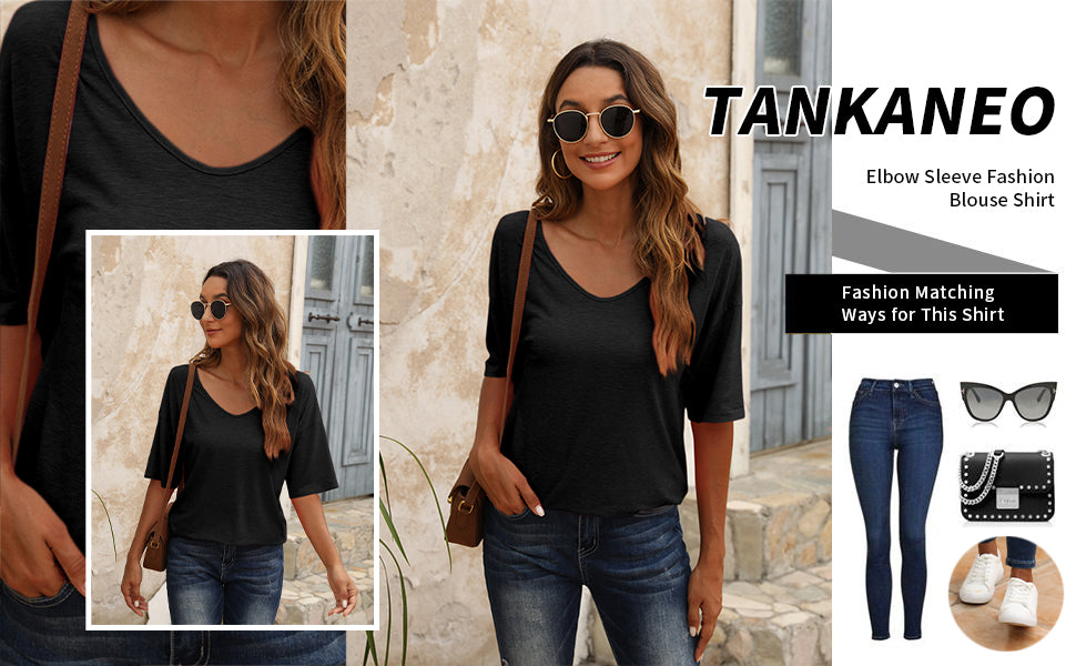 🔥 Meilleure vente | T-shirt femme à col V doux, manches courtes, léger, uni, coupe ample, minimaliste, décontracté, confortable, simple