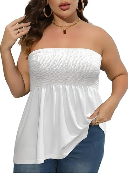 ⚡Vente éclair 👍Top tube froncé à volants grande taille, style bohème chic, top bustier femme, vêtements femme, top noir décontracté sans manches 