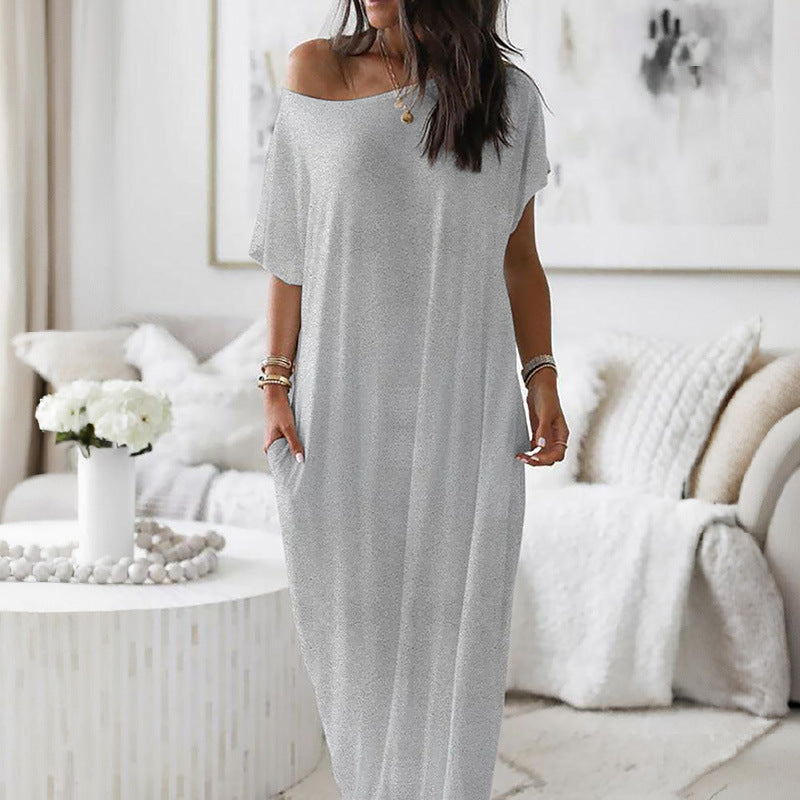 ⚡Vente éclair 👍Robe d'intérieur unie à manches chauve-souris pour femme, nuisette courte confortable et décontractée idéale au quotidien, vêtement de nuit pour toutes les saisons 