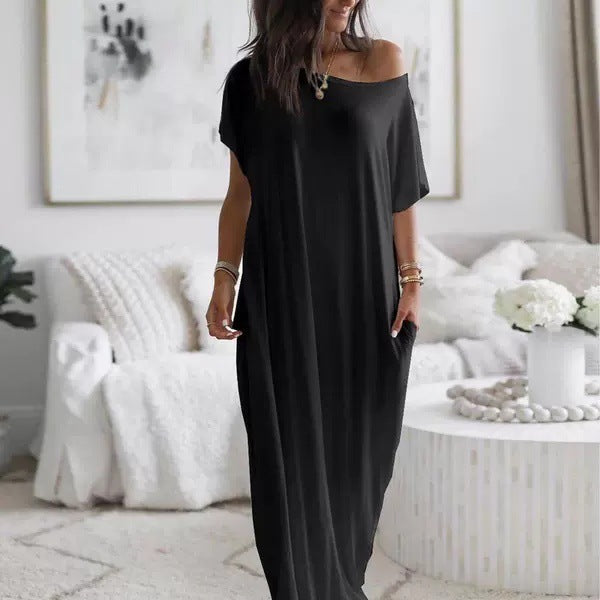 ⚡Vente éclair 👍Robe d'intérieur unie à manches chauve-souris pour femme, nuisette courte confortable et décontractée idéale au quotidien, vêtement de nuit pour toutes les saisons 