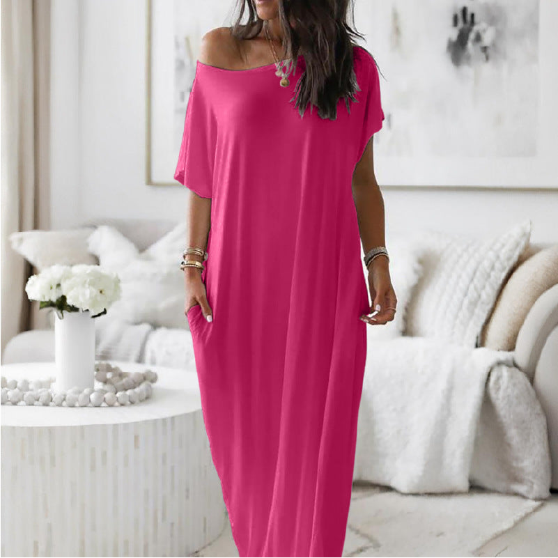 ⚡Vente éclair 👍Robe d'intérieur unie à manches chauve-souris pour femme, nuisette courte confortable et décontractée idéale au quotidien, vêtement de nuit pour toutes les saisons 