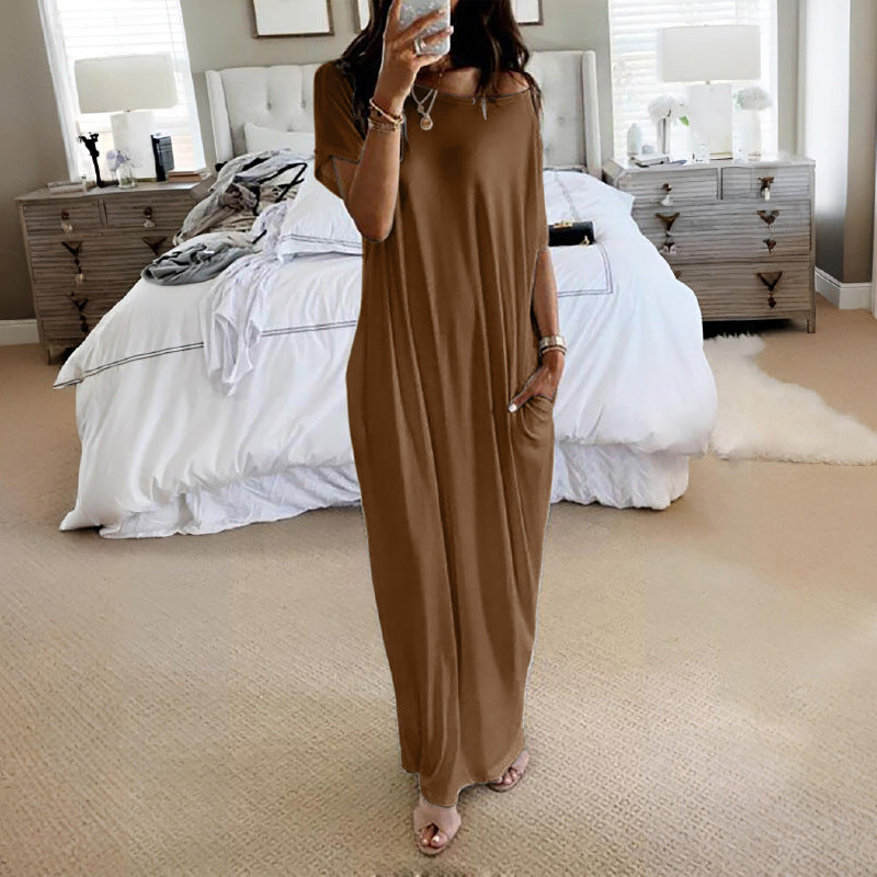 ⚡Vente éclair 👍Robe d'intérieur unie à manches chauve-souris pour femme, nuisette courte confortable et décontractée idéale au quotidien, vêtement de nuit pour toutes les saisons 