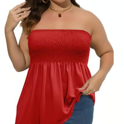 ⚡Vente éclair 👍Top tube froncé à volants grande taille, style bohème chic, top bustier femme, vêtements femme, top noir décontracté sans manches 