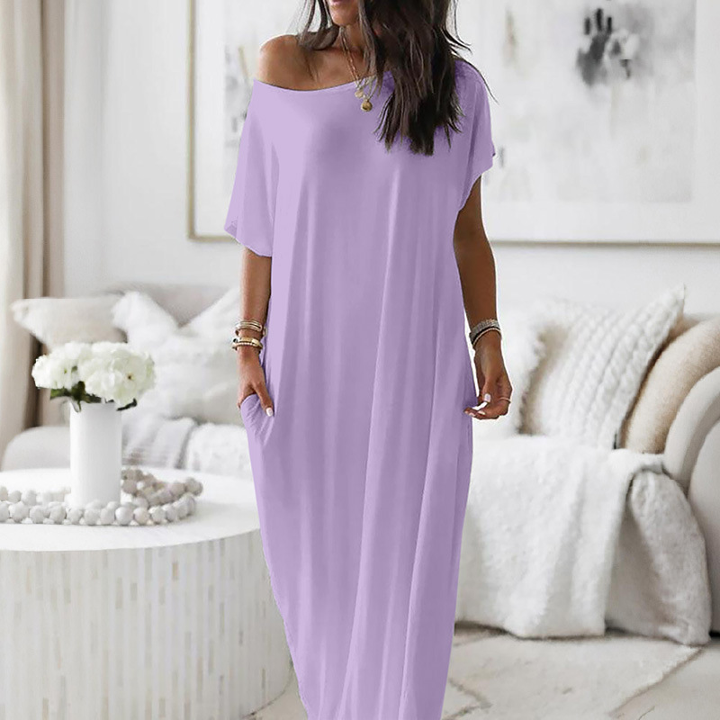 ⚡Vente éclair 👍Robe d'intérieur unie à manches chauve-souris pour femme, nuisette courte confortable et décontractée idéale au quotidien, vêtement de nuit pour toutes les saisons 