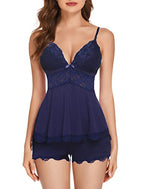 🔥 Meilleure vente | Ensemble pyjama deux pièces femme : débardeur et short à bordure en dentelle unie 