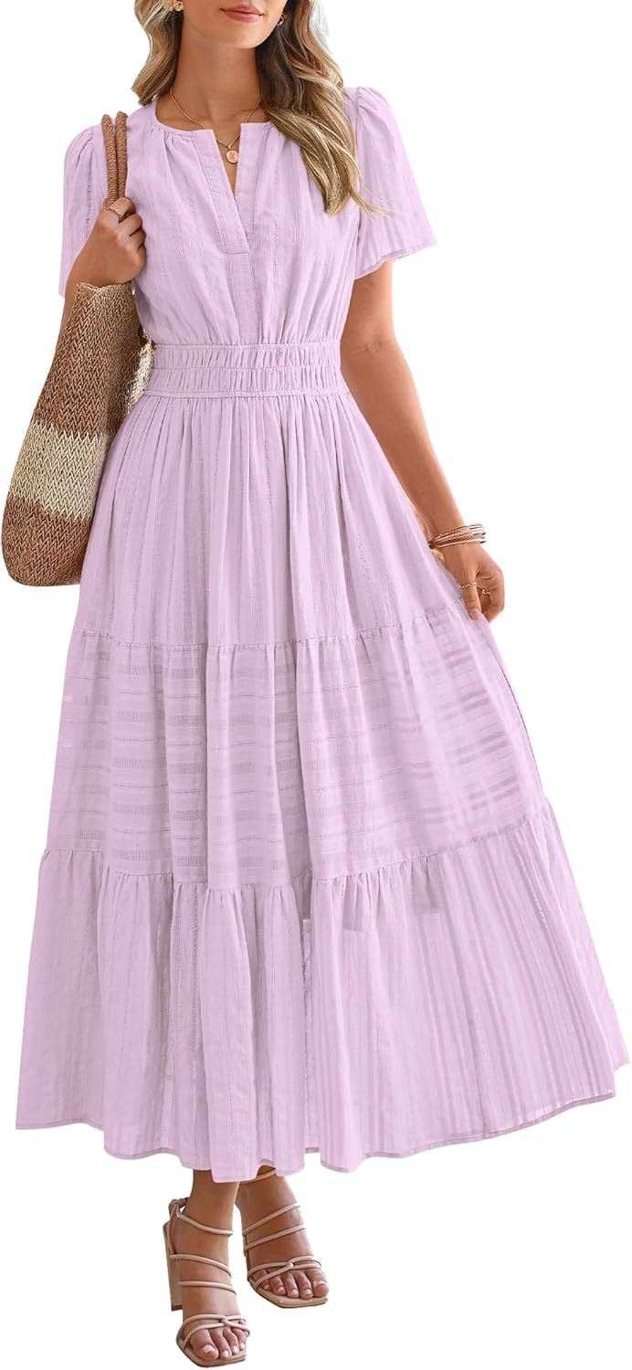 🔥 Meilleure vente | Robe maxi décontractée été 2026 pour femme, légère, manches courtes, col en V, style bohème, avec poches