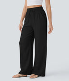 🔥 Meilleure vente | Pantalon décontracté taille haute à jambes larges et cordon de serrage, toucher doux, avec poches latérales 