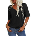 🔥 Meilleure vente | T-shirt femme à col V doux, manches courtes, léger, uni, coupe ample, minimaliste, décontracté, confortable, simple