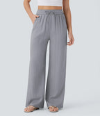 🔥 Meilleure vente | Pantalon décontracté taille haute à jambes larges et cordon de serrage, toucher doux, avec poches latérales 
