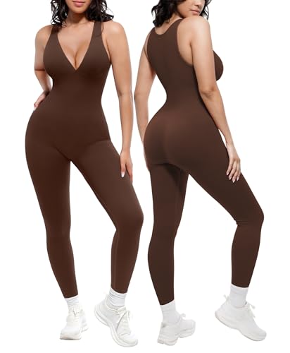 🔥 Meilleure vente | Combinaison gainante décolletée en V avec soutien-gorge intégré, respirante et taille haute, effet ventre plat