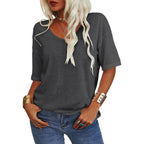 🔥 Meilleure vente | T-shirt femme à col V doux, manches courtes, léger, uni, coupe ample, minimaliste, décontracté, confortable, simple