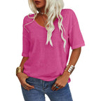 🔥 Meilleure vente | T-shirt femme à col V doux, manches courtes, léger, uni, coupe ample, minimaliste, décontracté, confortable, simple