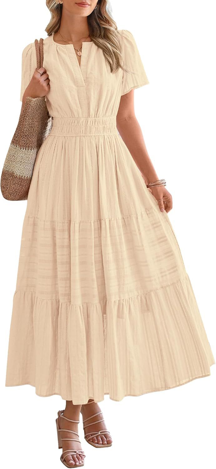 🔥 Meilleure vente | Robe maxi décontractée été 2026 pour femme, légère, manches courtes, col en V, style bohème, avec poches