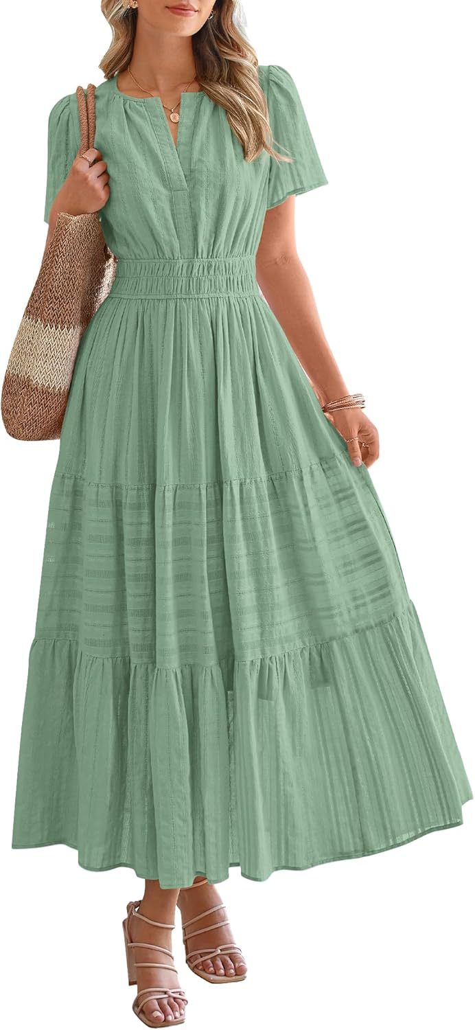 🔥 Meilleure vente | Robe maxi décontractée été 2026 pour femme, légère, manches courtes, col en V, style bohème, avec poches