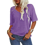 🔥 Meilleure vente | T-shirt femme à col V doux, manches courtes, léger, uni, coupe ample, minimaliste, décontracté, confortable, simple