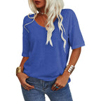 🔥 Meilleure vente | T-shirt femme à col V doux, manches courtes, léger, uni, coupe ample, minimaliste, décontracté, confortable, simple