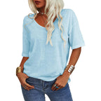 🔥 Meilleure vente | T-shirt femme à col V doux, manches courtes, léger, uni, coupe ample, minimaliste, décontracté, confortable, simple