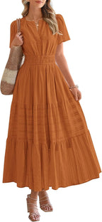 🔥 Meilleure vente | Robe maxi décontractée été 2026 pour femme, légère, manches courtes, col en V, style bohème, avec poches