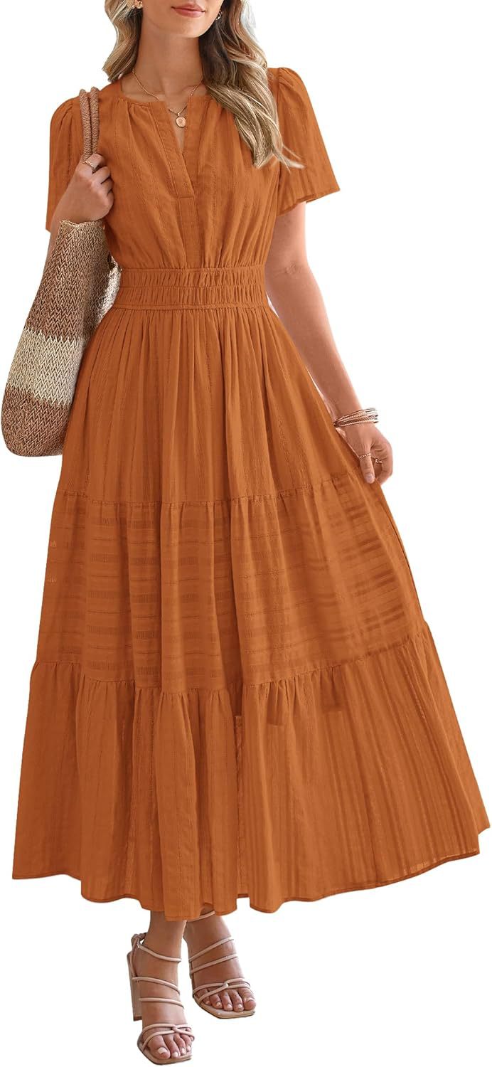 🔥 Meilleure vente | Robe maxi décontractée été 2026 pour femme, légère, manches courtes, col en V, style bohème, avec poches